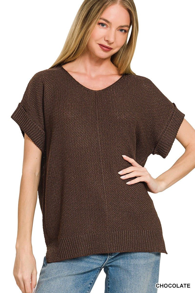 Maggie Short Sleeve Sweater  - Brown