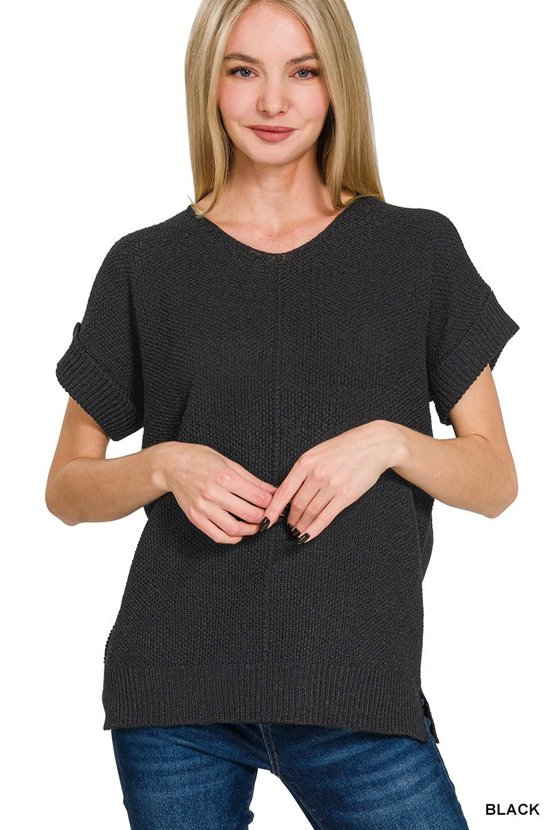 Maggie Short Sleeve Sweater  - Black