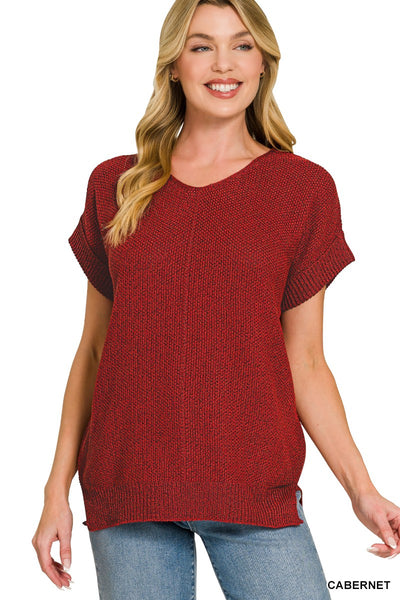 Maggie Short Sleeve Sweater  - Cabernet