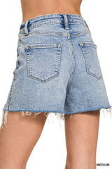Distressed Hem Denim Shorts
