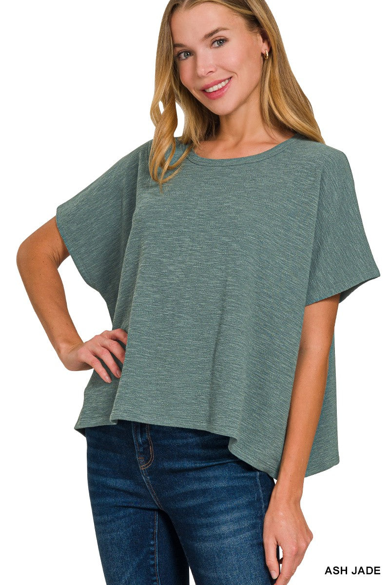 Slub Knit Boxy Tee - Ash Jade