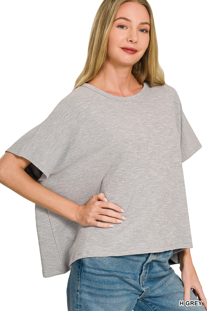 Slub Knit Boxy Tee - Heather Grey