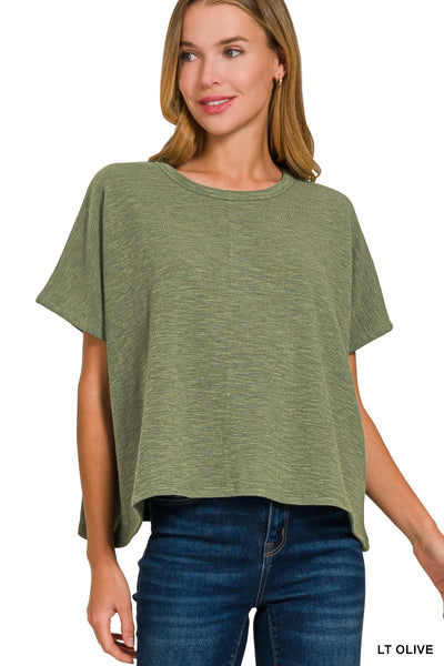 Slub Knit Boxy Tee - Light Olive