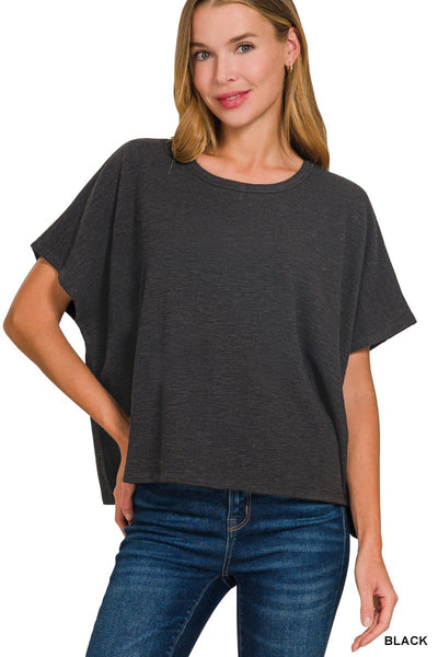 Slub Knit Boxy Tee - Black