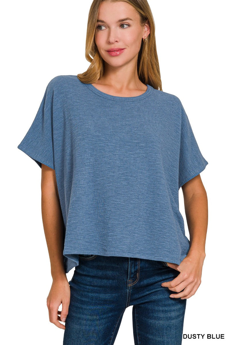 Slub Knit Boxy Tee - Dusty Blue