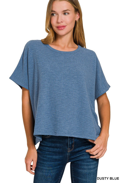 Slub Knit Boxy Tee - Dusty Blue
