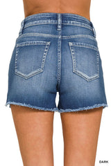 Frayed Hem Side Slit Denim Shorts