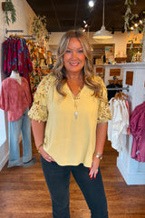 Abilene Floral Sleeve Pullover - Golden Yellow