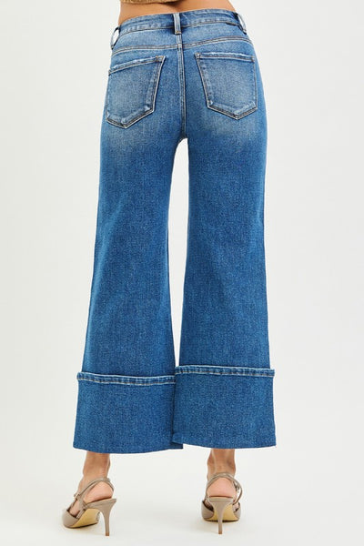 Risen Wide Leg Cuff Button Detail Jean
