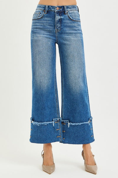 Risen Wide Leg Cuff Button Detail Jean