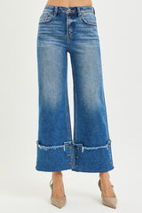 Risen Wide Leg Cuff Button Detail Jean