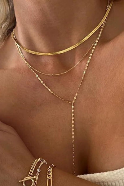 Layered Lariat Necklace - 18K Gold Plated