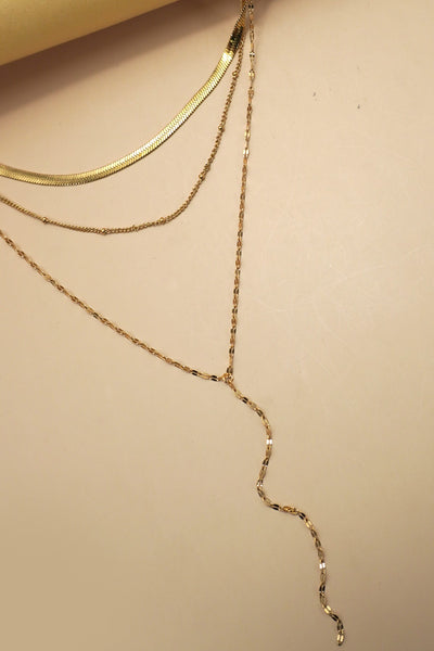 Layered Lariat Necklace - 18K Gold Plated