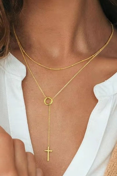 Lariat Cross Necklace - 18K Gold Plated