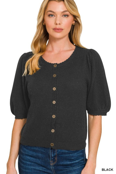 Maria Puff Sleeve Cardigan - Black