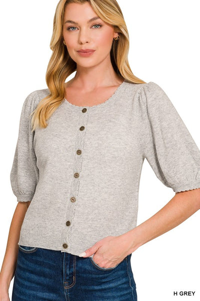 Maria Puff Sleeve Cardigan - Heather Grey