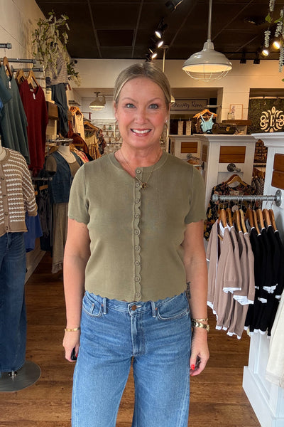 Scalloped Cardigan - Olive