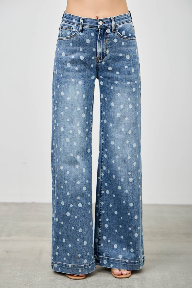 Saige Wide Leg Polka Dot Jean