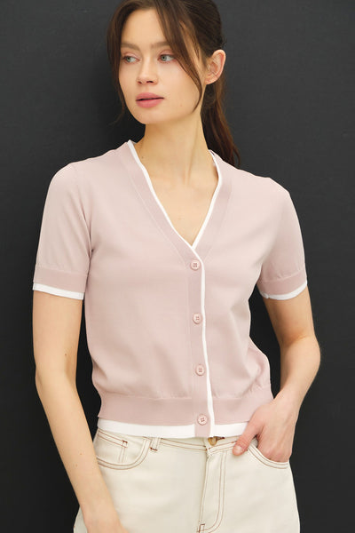 Double Layer Short Sleeve Cardigan - Blush