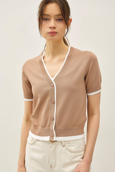 Double Layer Short Sleeve Cardigan - Mocha