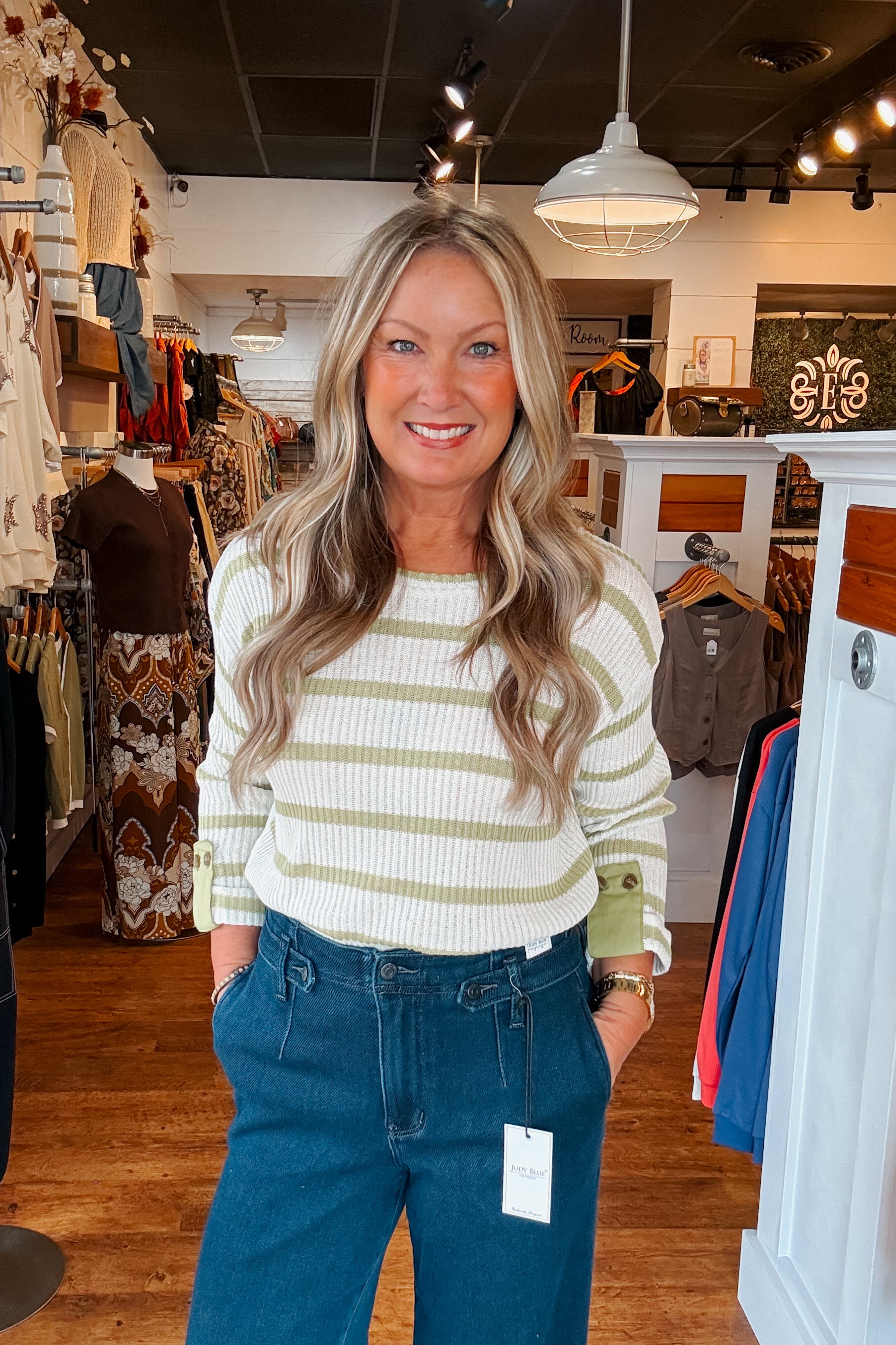 Novie Striped Pullover - Bright Olive