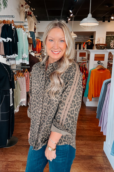 Mochi Leopard Print Button Down Shirt