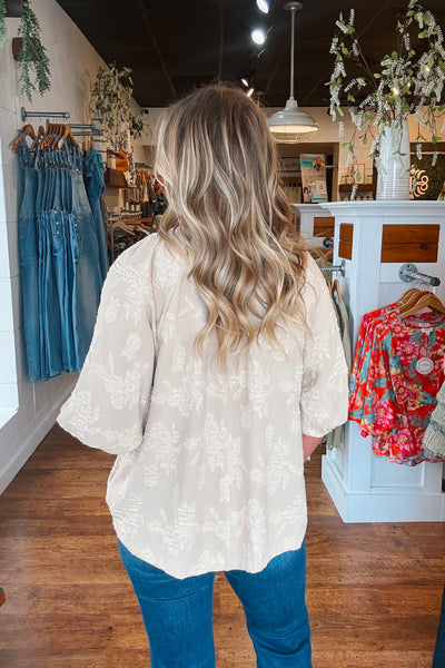 Textured Floral Top - Taupe