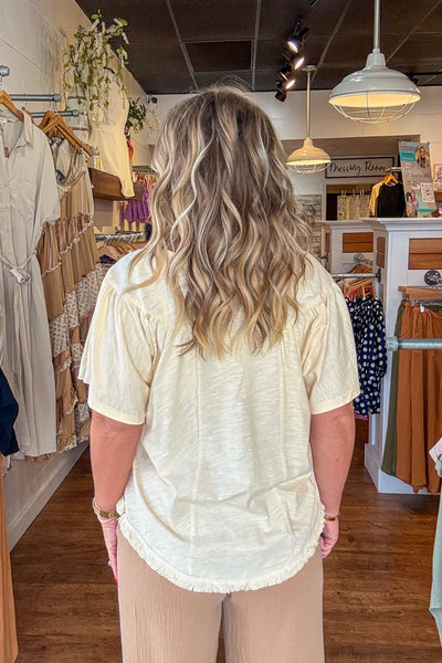 Teagan Frayed Ruffle Top - Vanilla