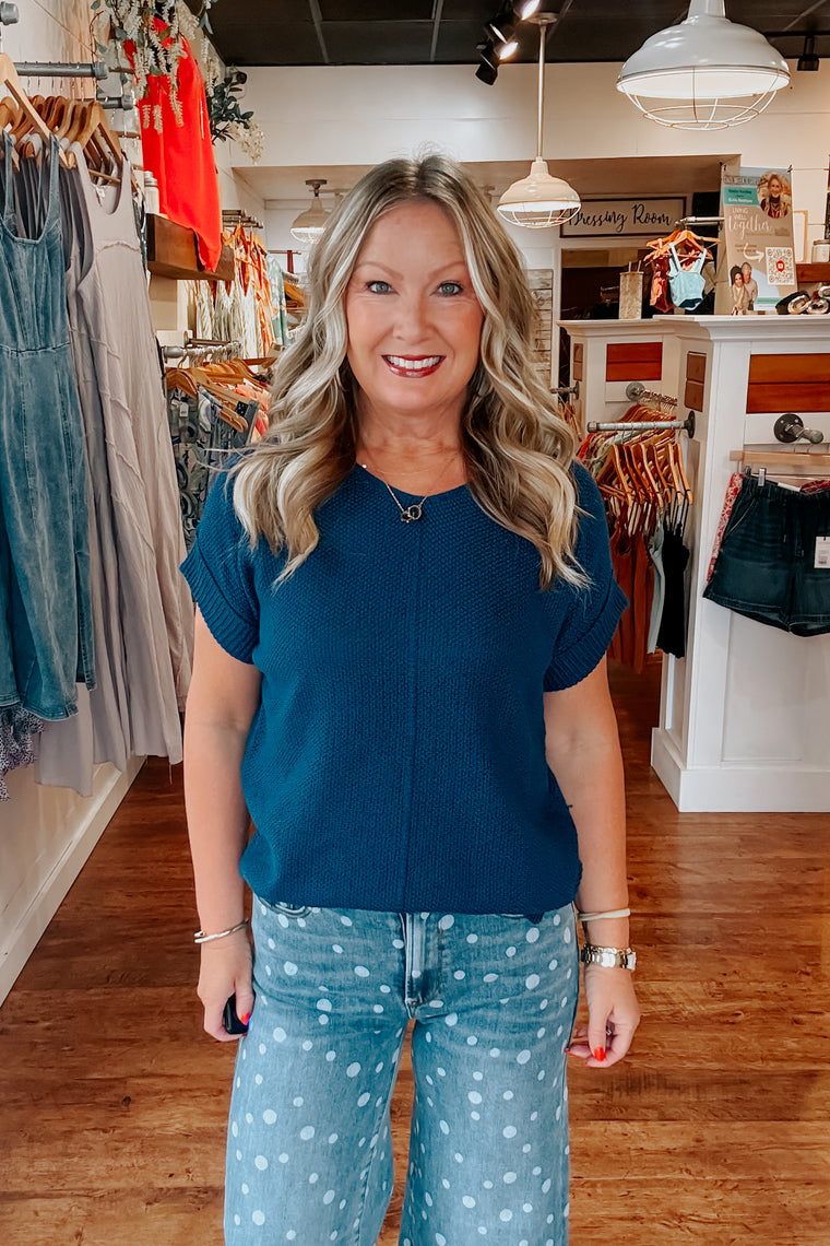 Maggie Short Sleeve Sweater  - Light Navy
