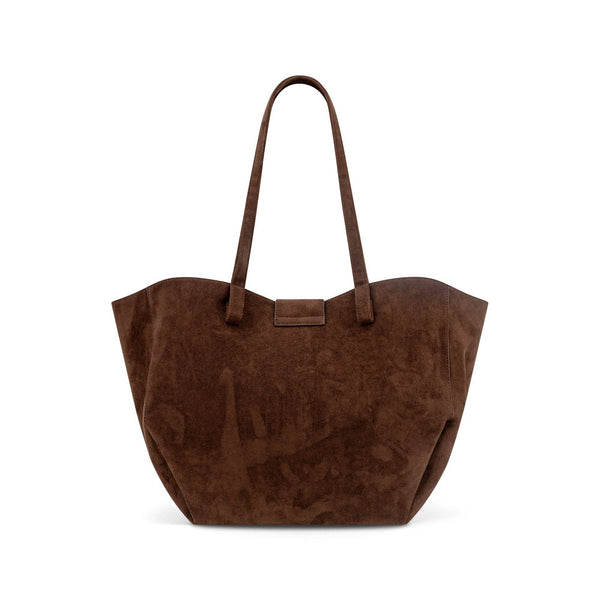 Harper Lock Faux Suede Tote Bag - Chocolate