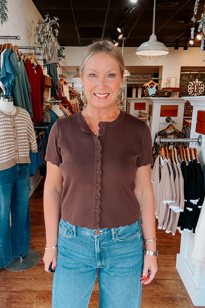 Scalloped Cardigan - Brown