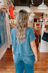 Slub Knit Boxy Tee - Dusty Blue