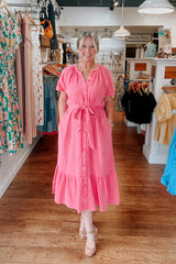 Carolina Button Down Dress - Hot Pink