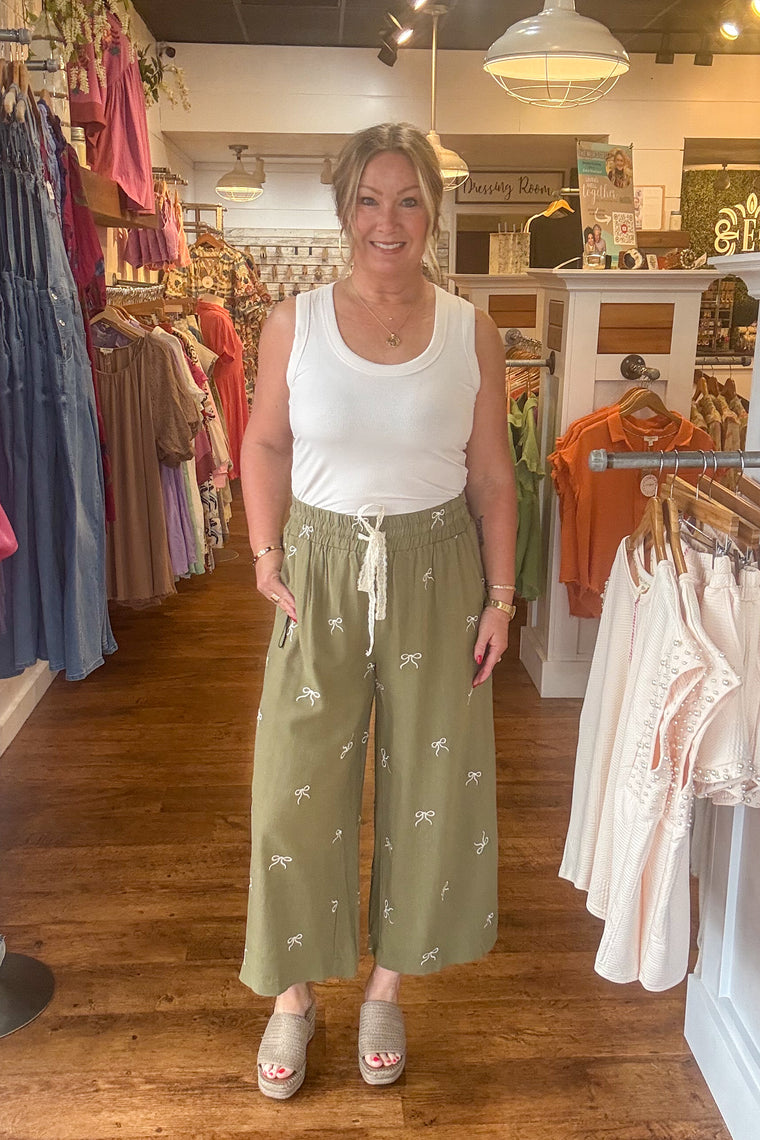 Baylor Ribbon Pants - Light Olive