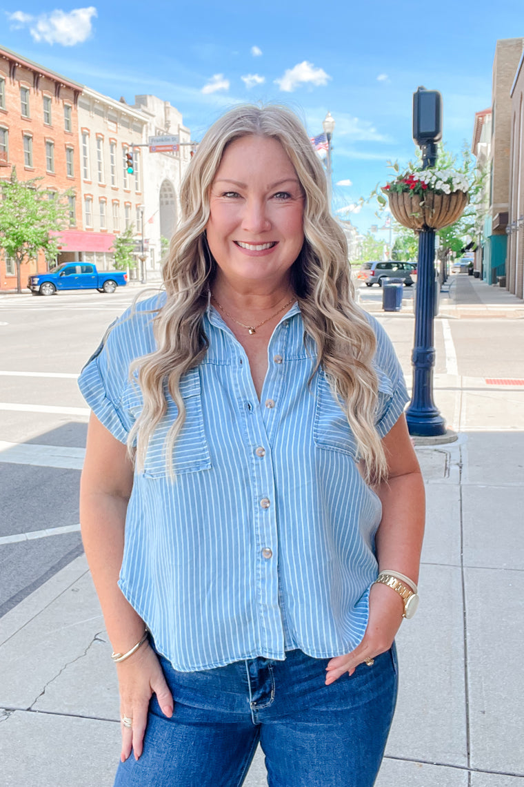 Sutton Striped Chambray Top