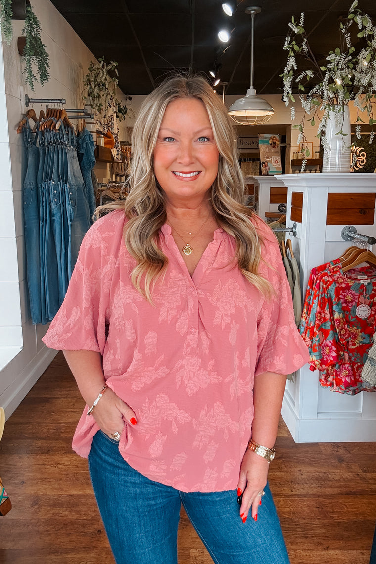 Textured Floral Top - Rose