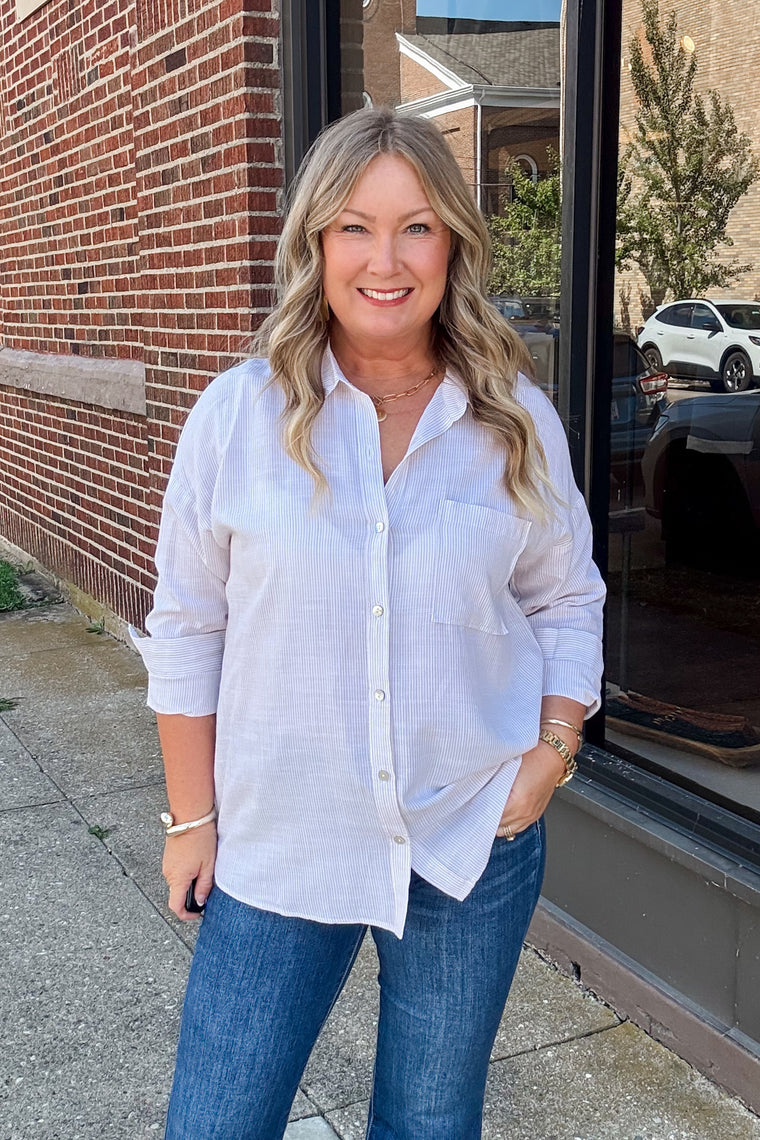 Blaire Button Down Top - Light Taupe