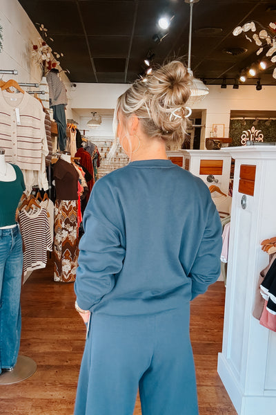 Oversized Crew Neck Sweatshirt - Indigo Blue