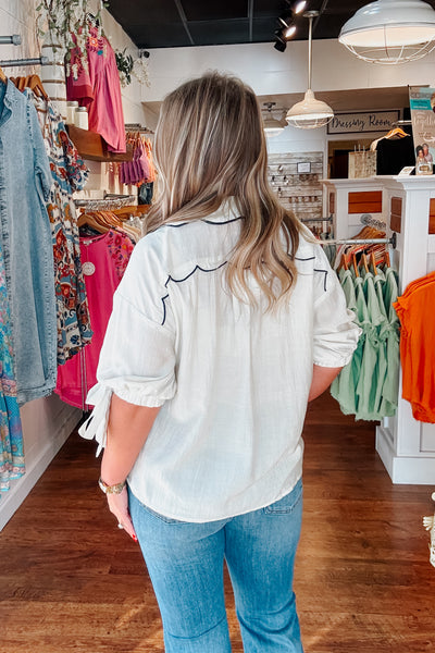 Mabel Button Up Shirt - Ecru & Navy