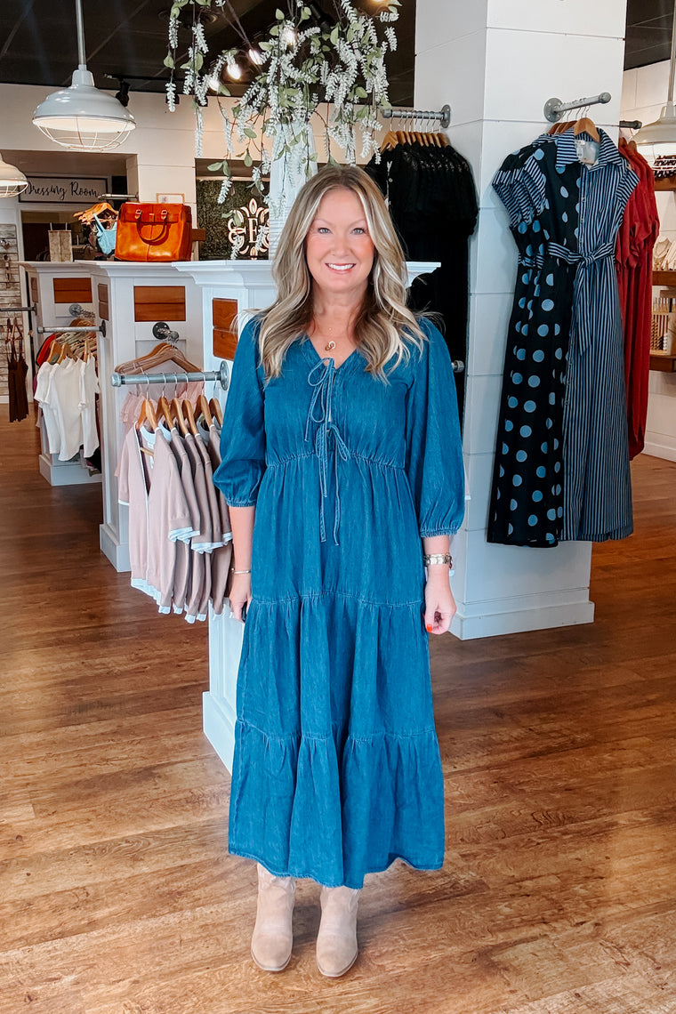 Ashley Tiered Denim Midi Dress