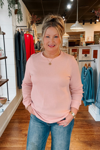 Alice Waffle Knit Pullover - Pink