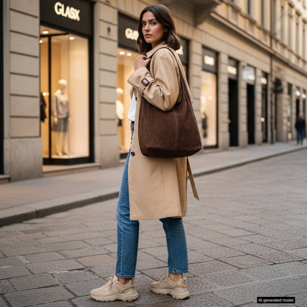 Palermo Italian Genuine Suede Hobo Bag - Chocolate Suede
