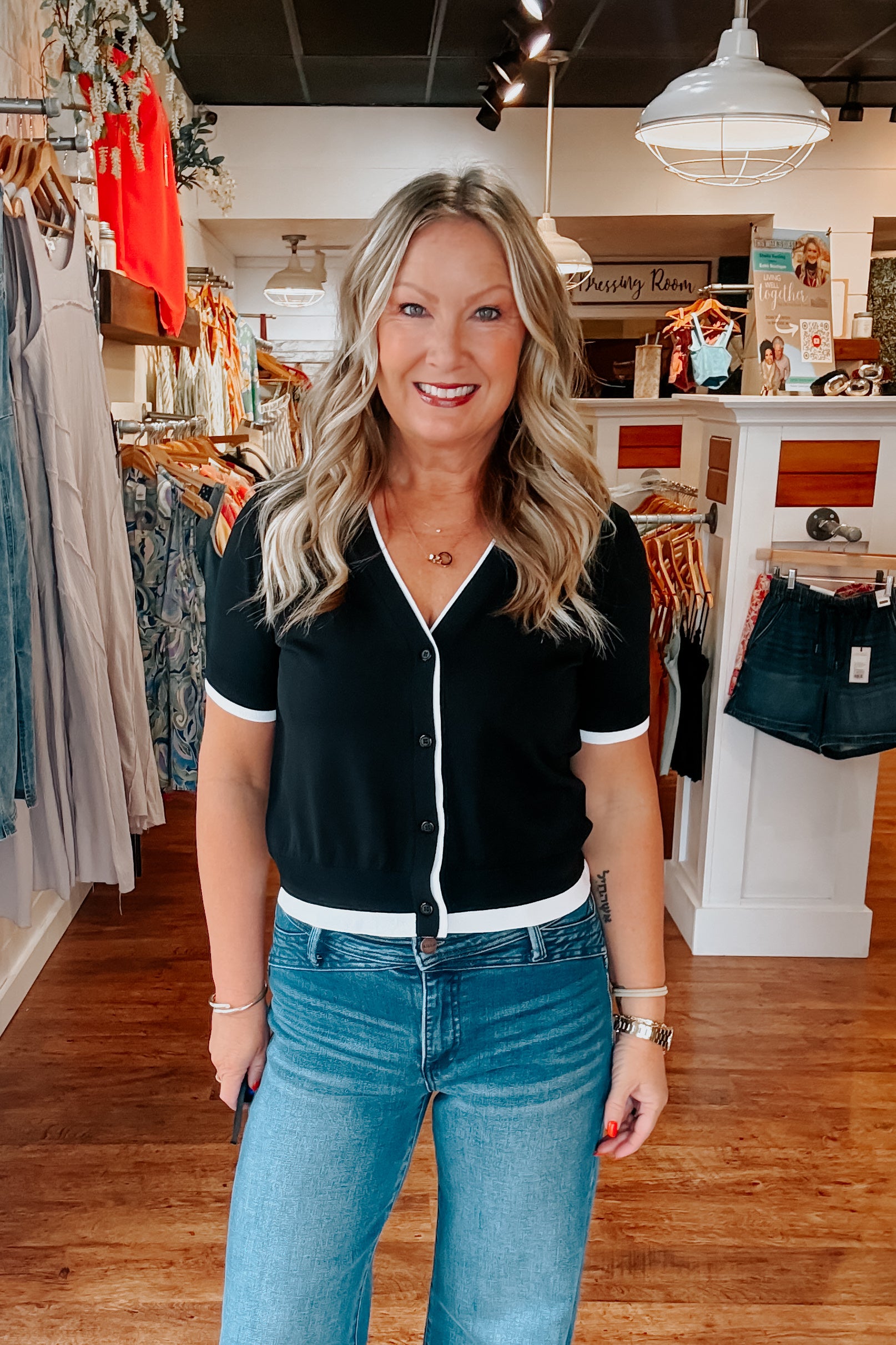 Double Layer Short Sleeve Cardigan - Black