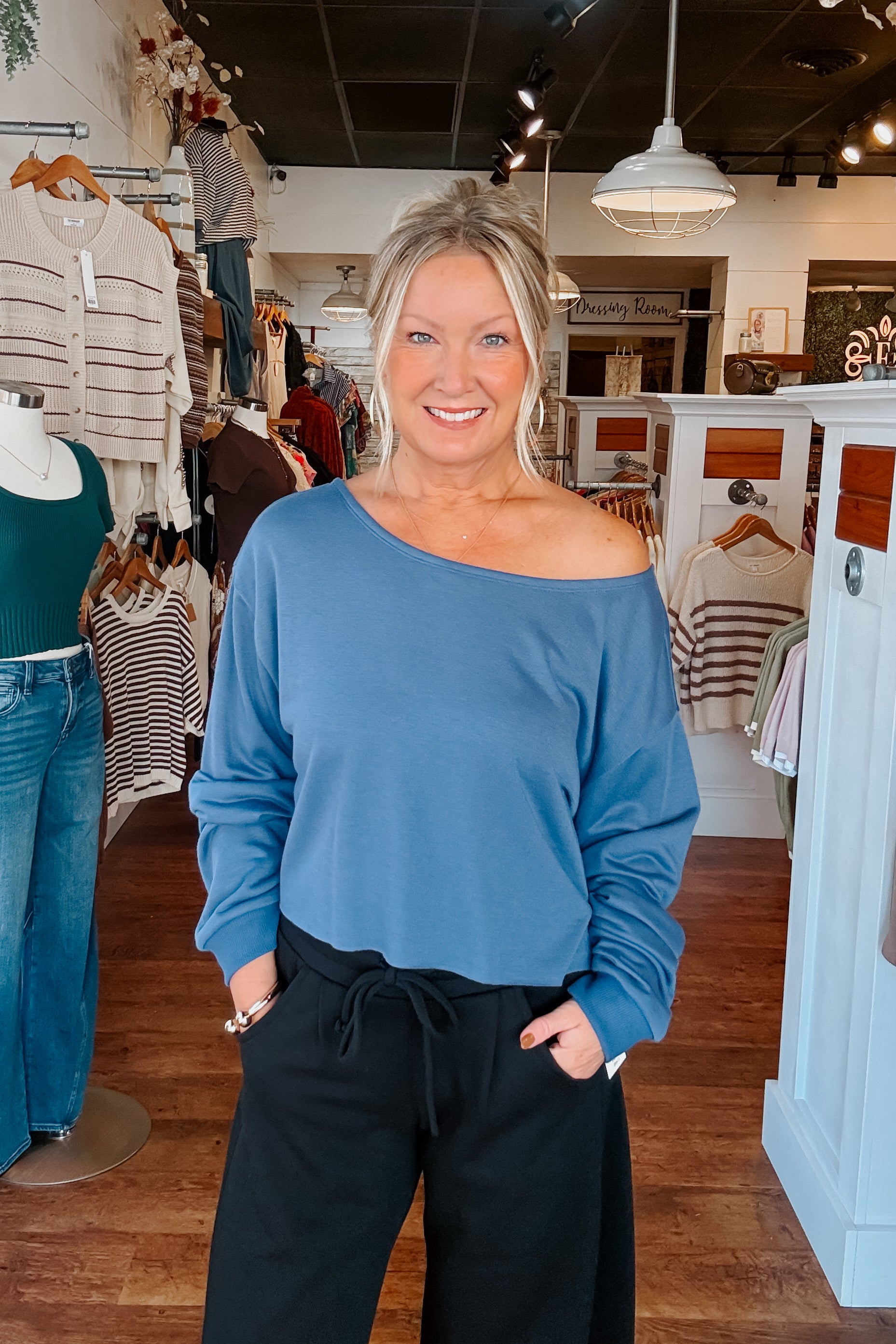 Boat Neck Top -Dusty Indigo