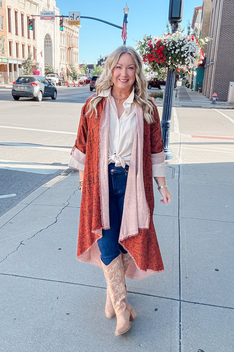 I Love Linen Tan Duster With Star Applique