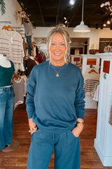 Oversized Crew Neck Sweatshirt - Indigo Blue