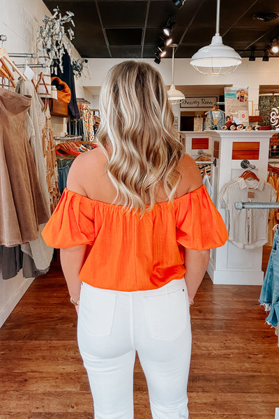 Freya Off Shoulder Top- Tangerine