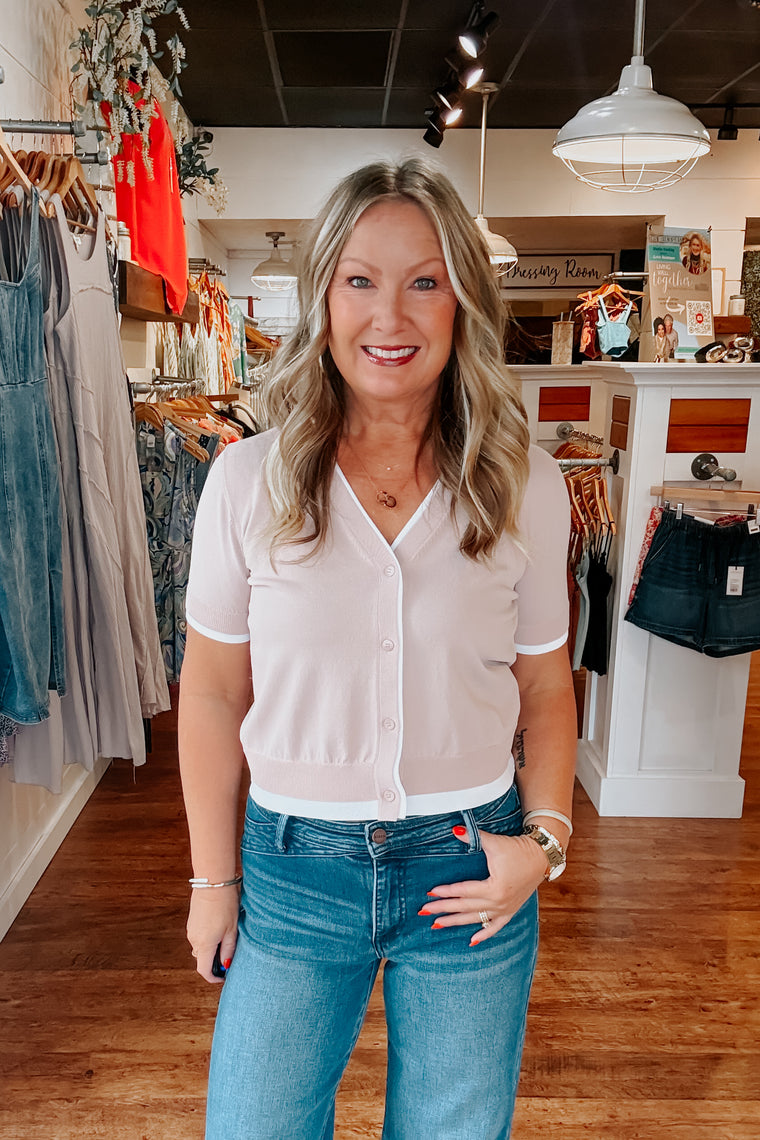 Double Layer Short Sleeve Cardigan - Blush