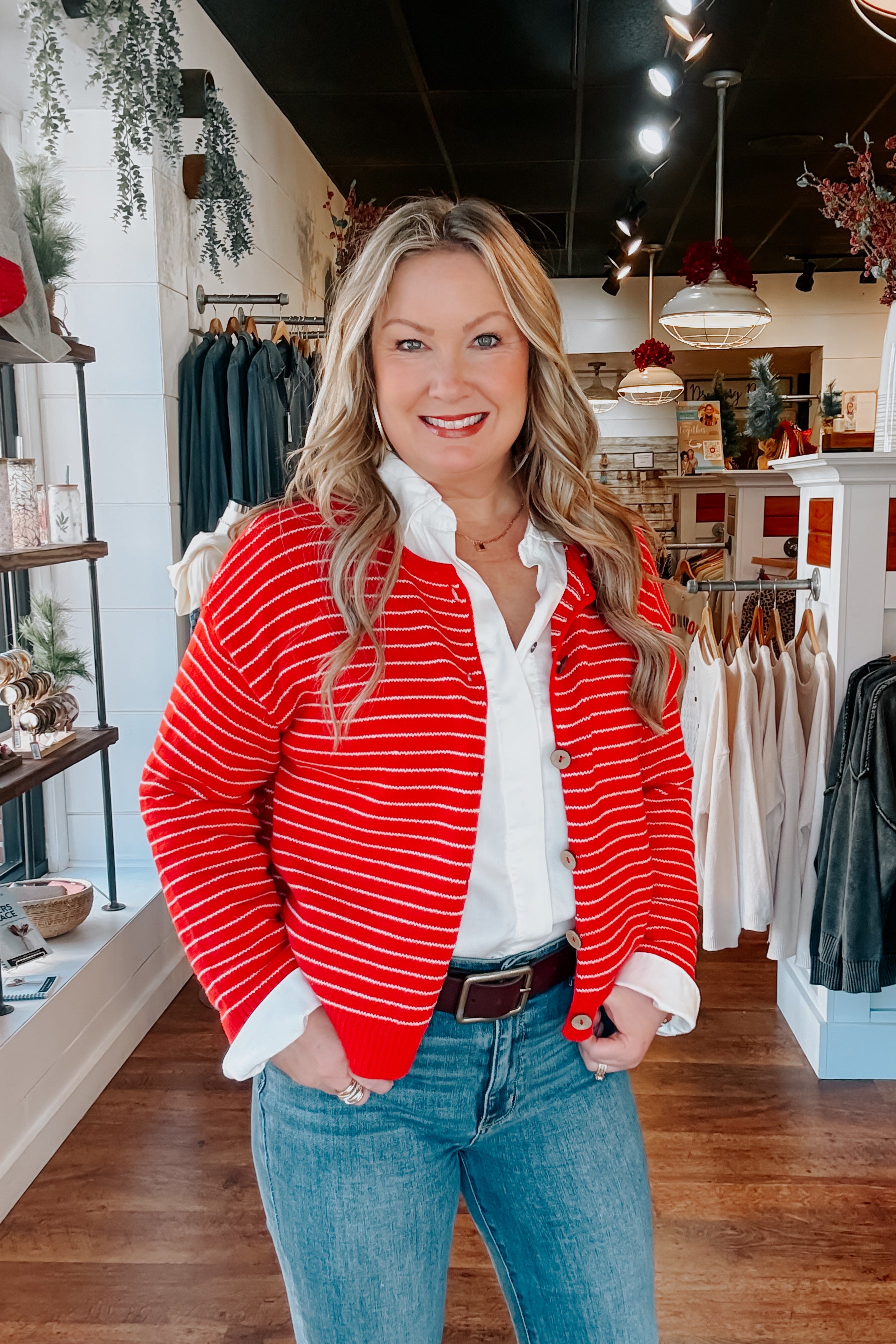 Addessa Button Cardigan - Red