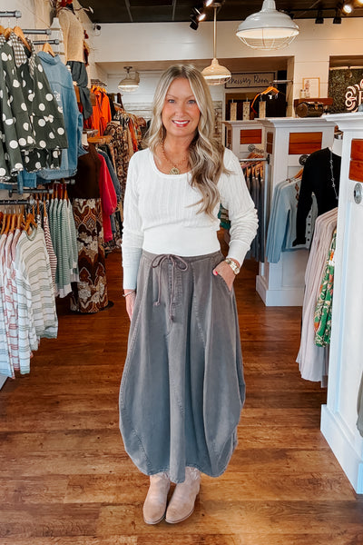 Mathilda Denim Balloon Skirt - Washed Stone